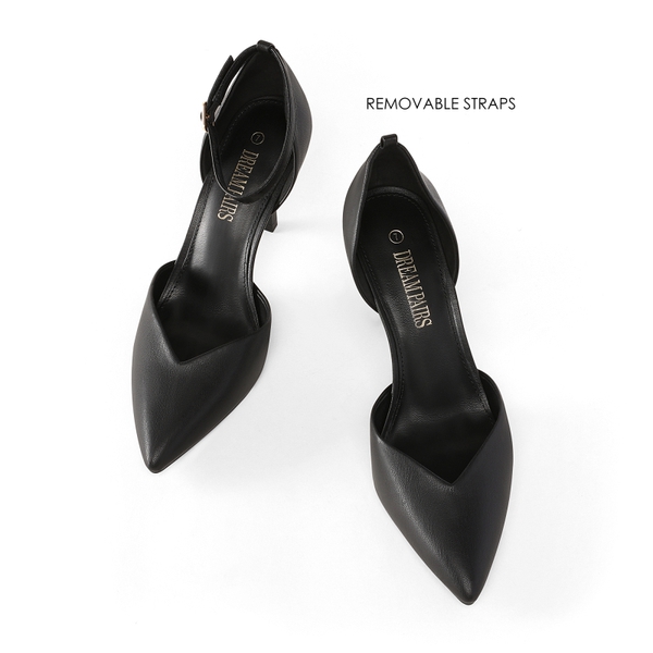 Ankle Strap Pointy Stiletto Heel Pumps - BLACK PU - 4